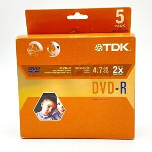 TDK 5 pack DVD-R 4x compatible 4.7 GB New‎ sealed jewel case blank media